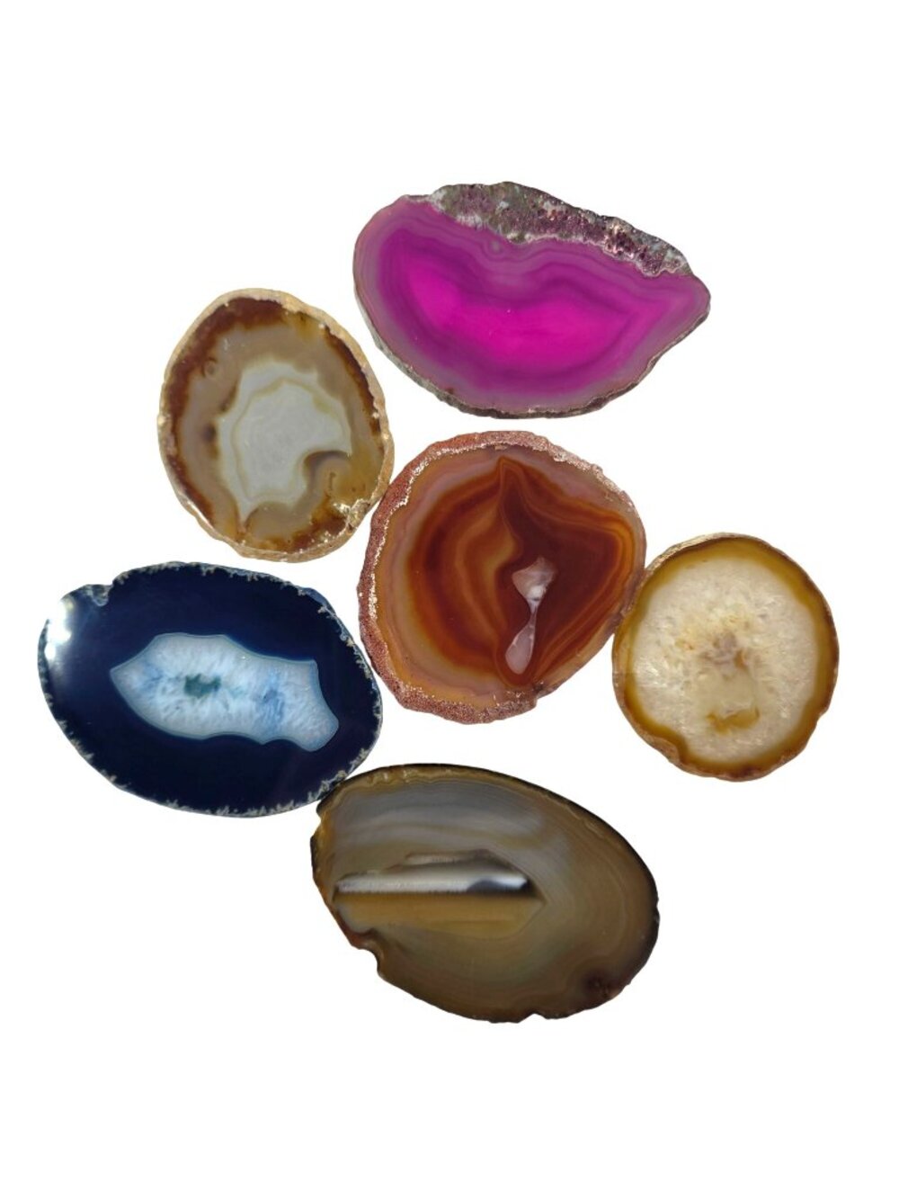 Agate Slice Set of 6 Natural & Dyed Polished Coasters Display Pieces